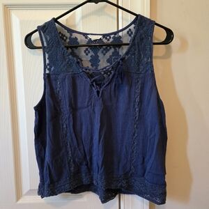 Aeropostale Blue Cropped Tie Front Tank Top